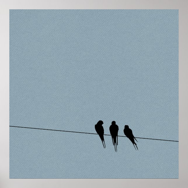 Pôster Sky Blackbird Silhouette no Fio (Frente)