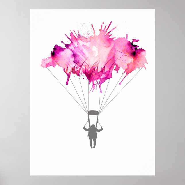 Poster Skydiver Parachute Skydiving Parachuting Art Gift (Frente)