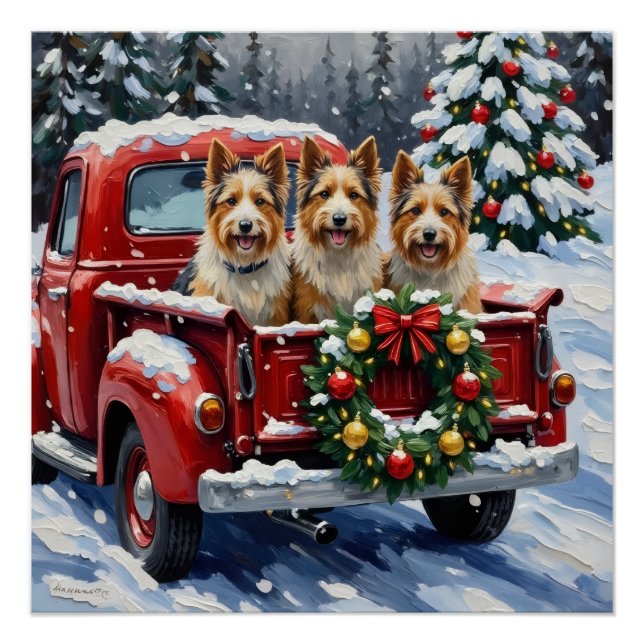 Pôster Skye Terrier Christmas Red Truck Holiday (Frente)