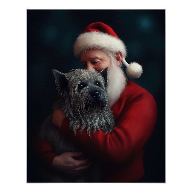 Pôster Skye Terrier com Papai Noel Natal Festivo (Frente)