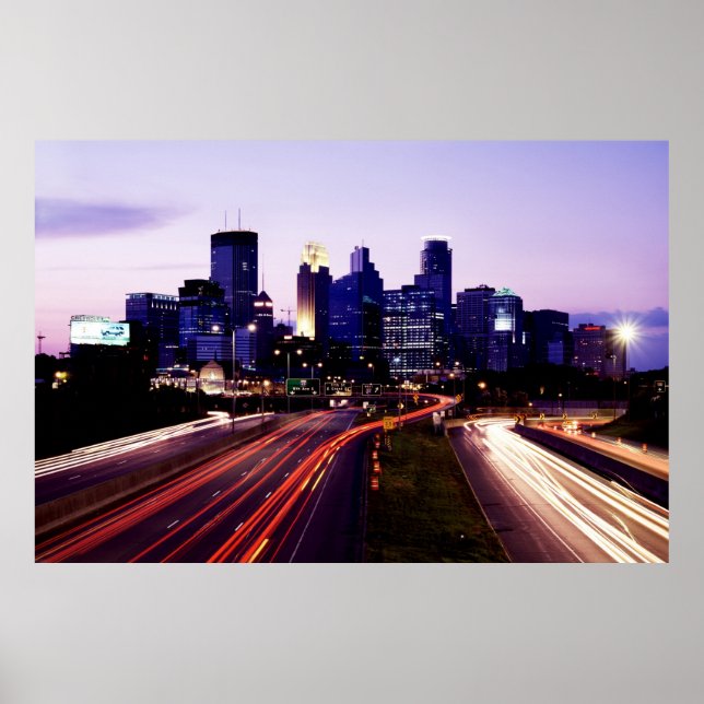 Poster Skyline ao anoitecer, Minneapolis, Minnesota (Frente)