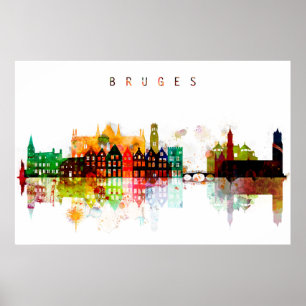 Poster Skyline da aguarela de Bruges Bélgica