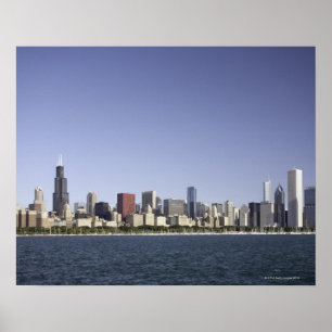 Pôster Skyline da cidade de Chicago com o Lago Michigan 2