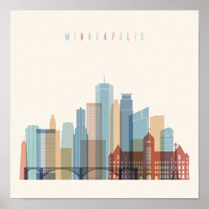 Pôster Skyline da cidade de Minneapolis, Minnesota
