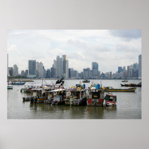 Poster Skyline da Cidade do Panamá com barcos de pesca