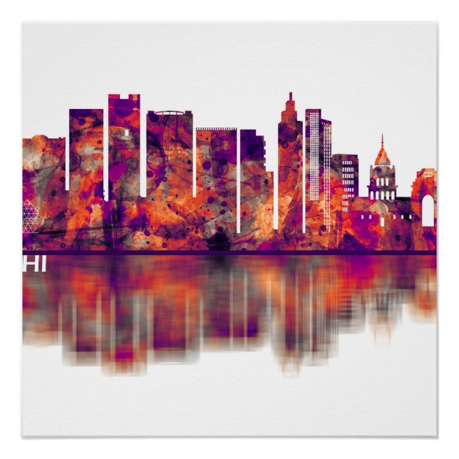 Pôster Skyline da Índia de Nova Delhi (Frente)