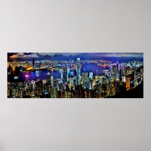 Poster Skyline da noite de Hong Kong