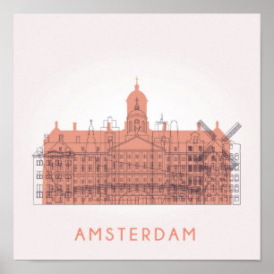 Pôster Skyline de Amsterdão, Países Baixos   dos marcos