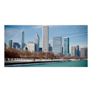 Pôster Skyline de Chicago através do Lago Michigan