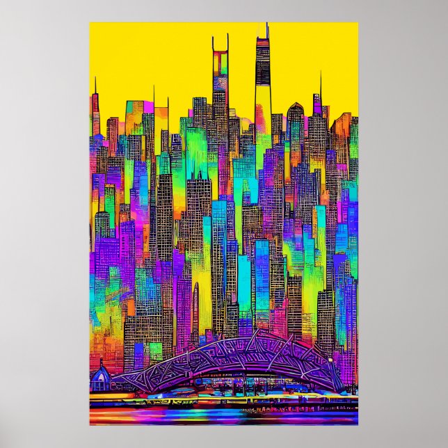 Poster Skyline de Chicago Maximalista (Frente)