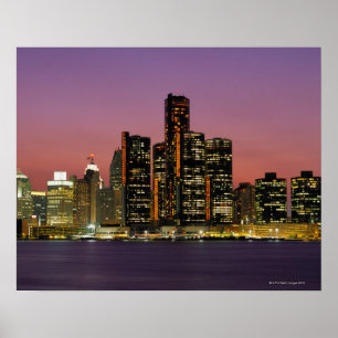 Poster Skyline de Detroit, Michigan na noite