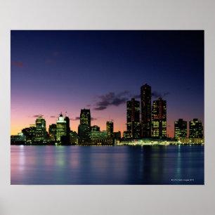 Pôster Skyline de Detroit no crepúsculo 2