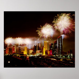 Pôster Skyline de Houston, Texas com fogos-de-artifício