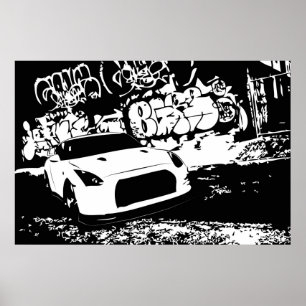 Pôster Skyline de Nissan GTR com contexto dos grafites