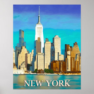 Poster Skyline de Nova York em Cobalto Blue e Tan