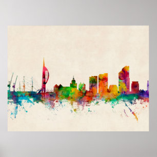 Pôster Skyline de Portsmouth Inglaterra