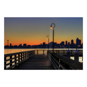 Pôster Skyline do centro de Seattle Washington
