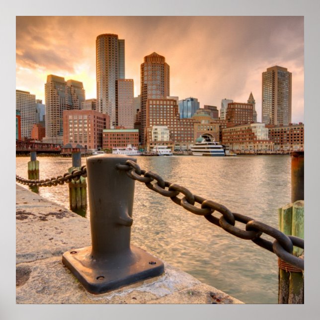 Pôster Skyline do Distrito Financeiro de Boston (Frente)