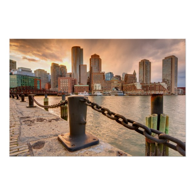 Pôster Skyline do Distrito Financeiro de Boston (Frente)