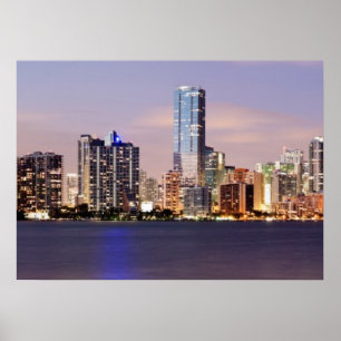 Poster Skyline dos EUA, Florida, Miami no crepúsculo 2