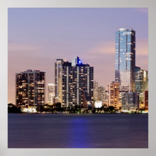 Poster Skyline dos EUA, Florida, Miami no crepúsculo 2