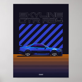 Poster Skyline GT-R R34 Bayside Blue