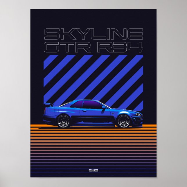 Poster Skyline GT-R R34 Bayside Blue (Frente)