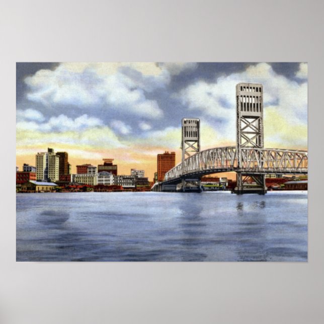 Pôster Skyline Main Street Bridge da Jacksonville Florida (Frente)