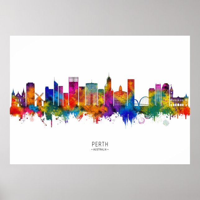 Poster Skyline Perth Austrália (Frente)