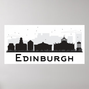 Poster Skyline preto e branco de Edimburgo Scotland  