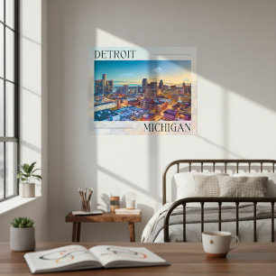 Poster Skyline vibrante de Detroit no Sunset