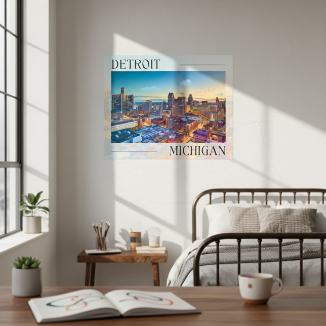 Poster Skyline vibrante de Detroit no Sunset (Vibrant Skyline of Detroit at Sunset Poster)