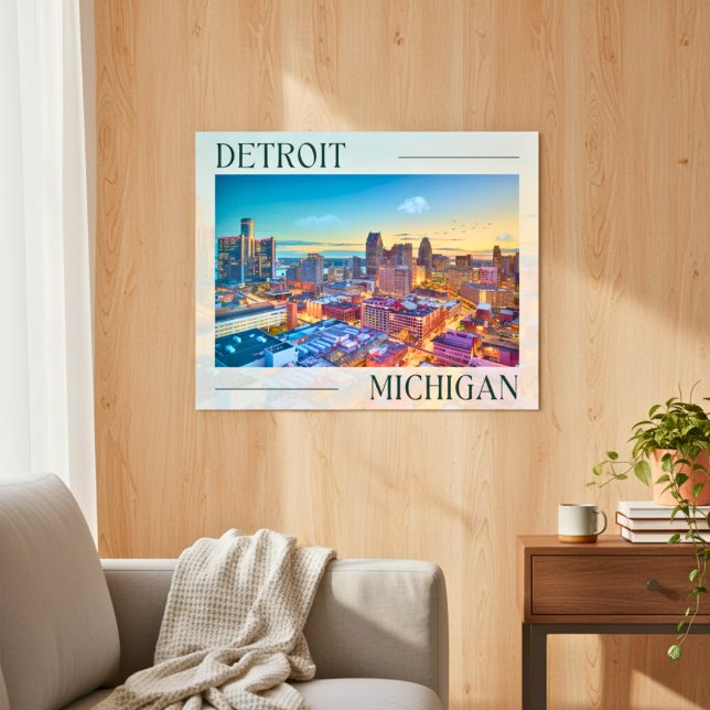 Poster Skyline vibrante de Detroit no Sunset (Vibrant Skyline of Detroit at Sunset Poster)
