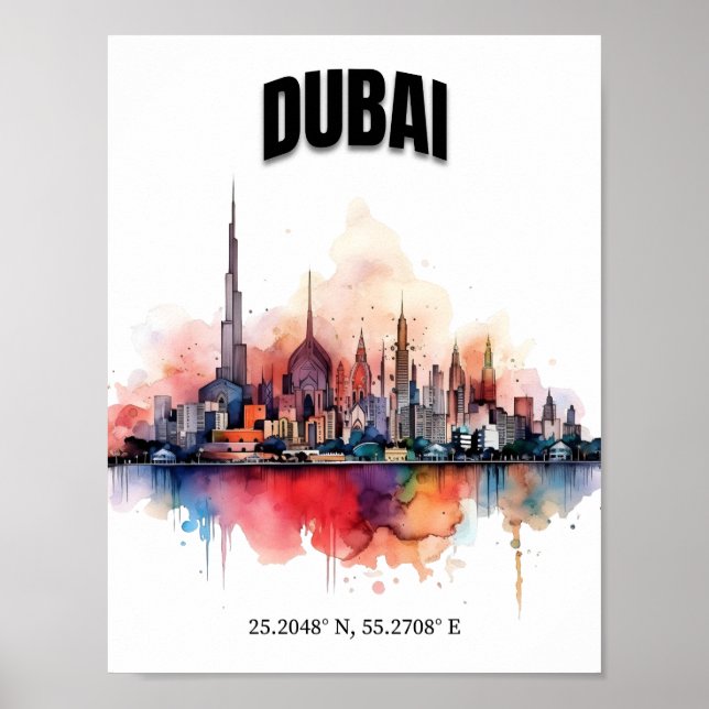 Poster Skyline Wall Art de Dubai, Arte de Muro Moderna (Frente)
