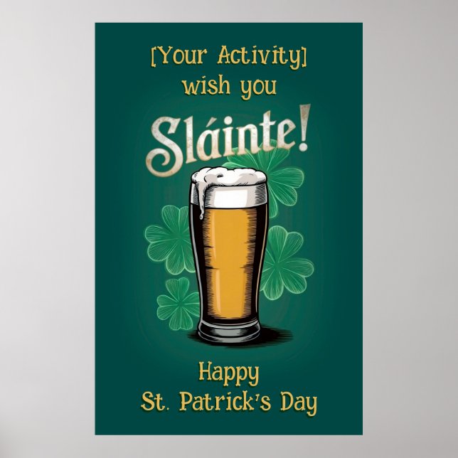 Poster Slàinte! Pint de Cerveja no Dia de São Patrício em (Frente)