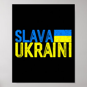 Poster Slava Ukraini Cores da Bandeira da Ucrânia Desgast