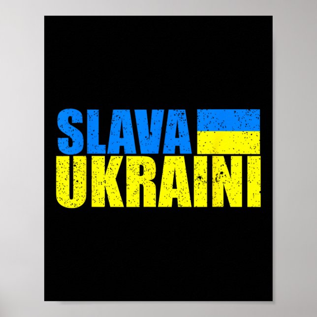 Poster Slava Ukraini Cores da Bandeira da Ucrânia Desgast (Frente)
