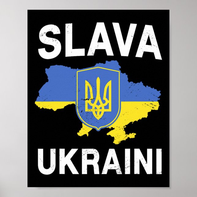 Poster Slava Ukraini Ukraine Map Support Ukrainian Pride  (Frente)