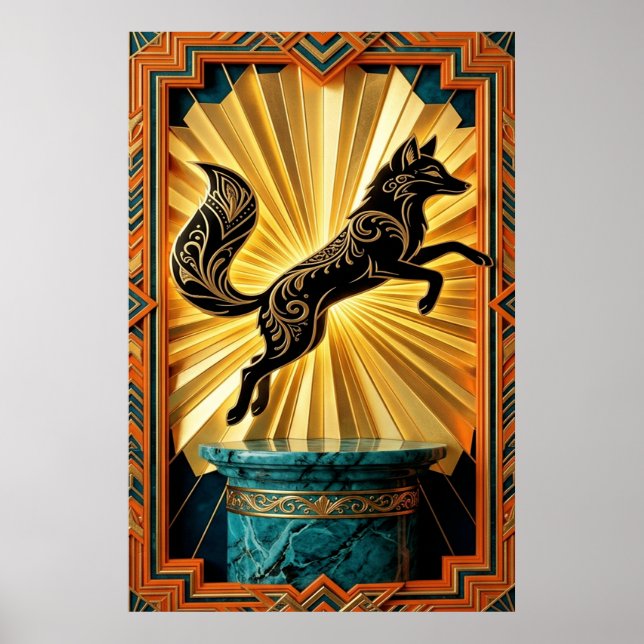 Poster Sleek Art Deco Panther Silhouette Black Gold (Frente)