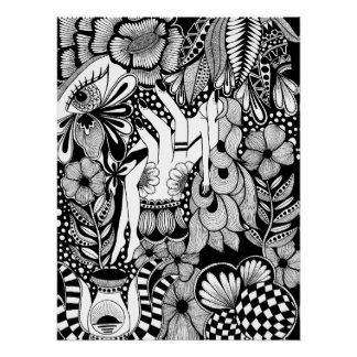 Pôster Sleeping Beauty – Monochrome Floral Hand-Drawn Art