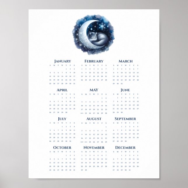 Poster Sleeping Cat on the Moon 2026 Calendar Minimalist  (Frente)