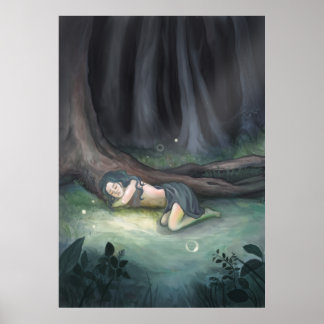 Pôster Sleeping in the Woods - Girl in Forest Painting
