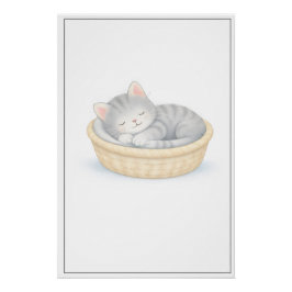 Pôster Sleeping Kitten Illustration – Premium Nursery Wal