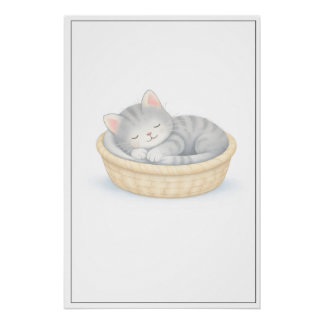 Pôster Sleeping Kitten Illustration – Premium Nursery Wal