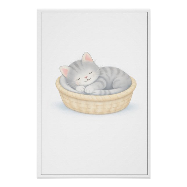 Pôster Sleeping Kitten Illustration – Premium Nursery Wal (Frente)