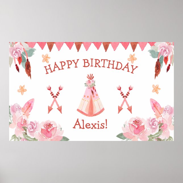 Poster Sleepover Slumber Party Girl Pink Teepee Aniversár (Frente)