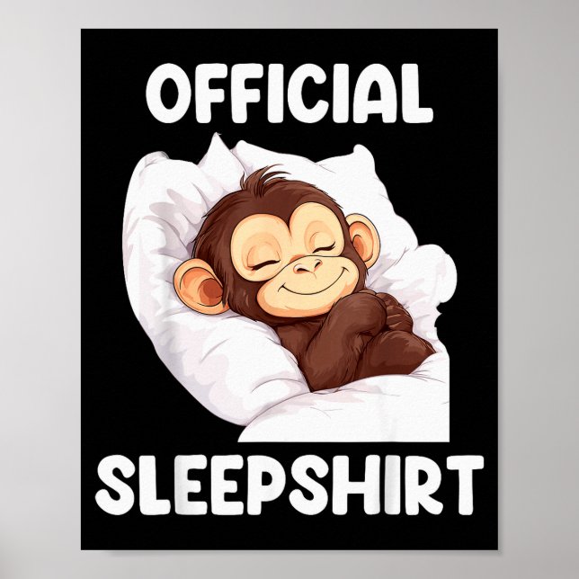 Poster Sleepshirt Cute Sleeng Monkey Animal Lover Pajama  (Frente)