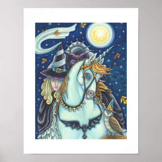 POSTER SLEEPY HOLLOW WITCH UNICORN OWL, HALLOWEEN FANTASY (Frente)