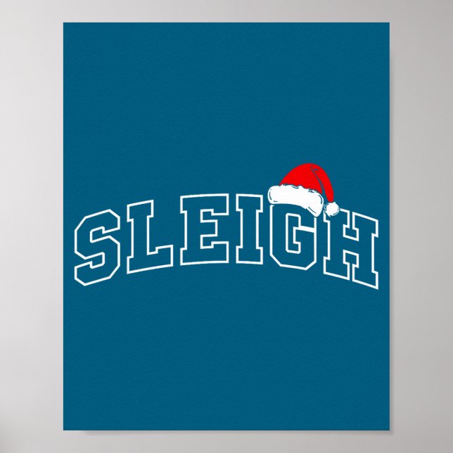 Poster Sleigh Christmas Varsity Minimal Text Santa Hat Fa (Frente)
