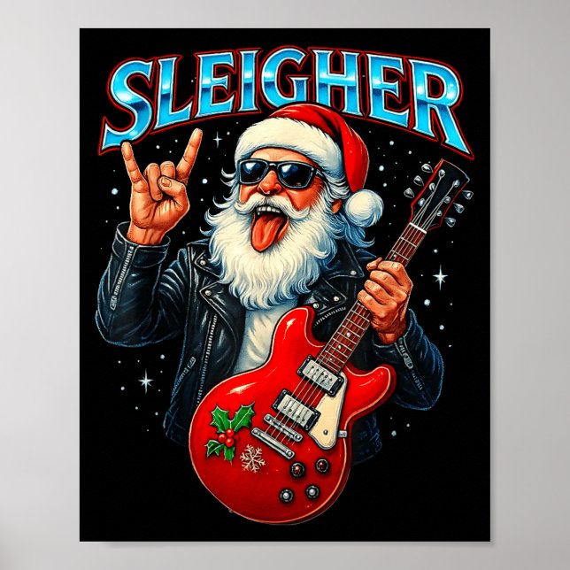 Poster Sleigher Rock Santa Funny Metal Christmas Design  (Frente)